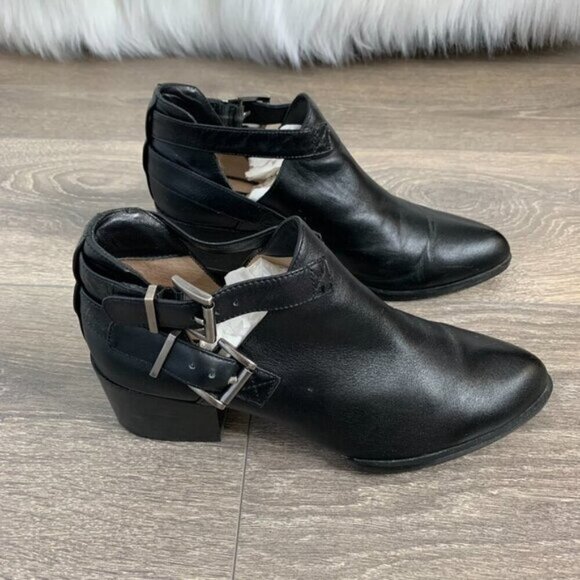 SENSO Womens Biker Moto Buckle Leather Ankle Boots Booties Cut out sides Black 6 - Picture 9 of 16